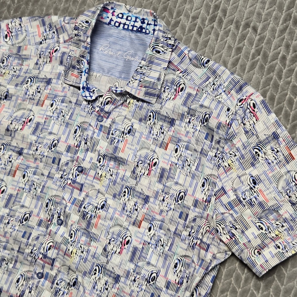 Robert Graham Mens XL* Classic Fit Skull Glitch Print Short Sleeve Button Shirt